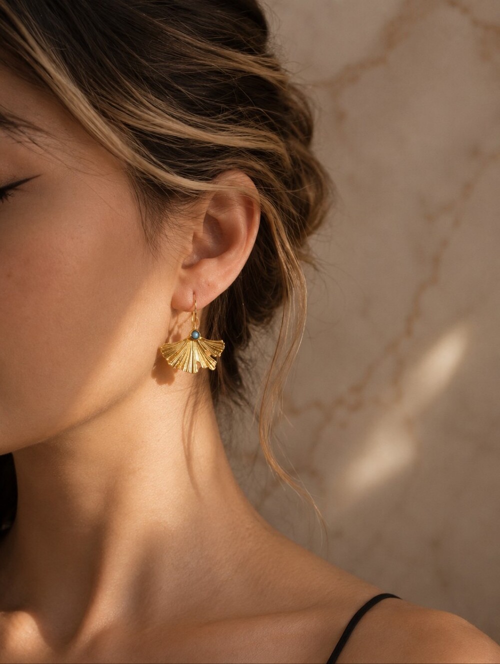MEL New York 24K Gold Plated Sorelle Ginkgo Turquoise Earrings | Handmade
